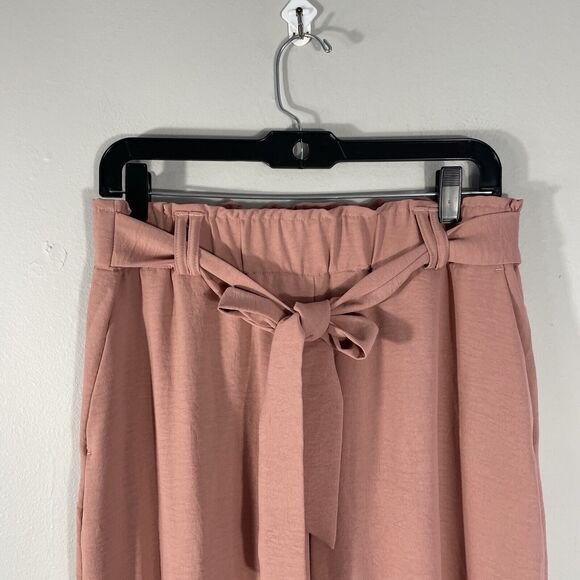 Eliane Rose Wide Leg Pull On Belted Cropped Pants Women’s Size M Dusty Pink - Picture 3 of 11
